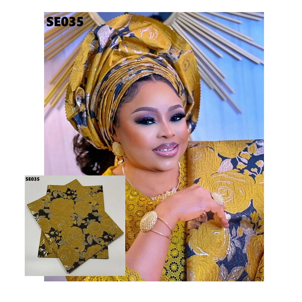 3D Sego Headtie African Style Embroidered High Quality Auto Gele Headtie Two Pieces Per Bag Damask Headwrap Gele