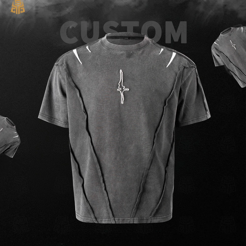 Custom Men's T-Shirts100% Cotton Oversized Streetwear T-Shirt Manufacturer  Embroidery and Edge Processing