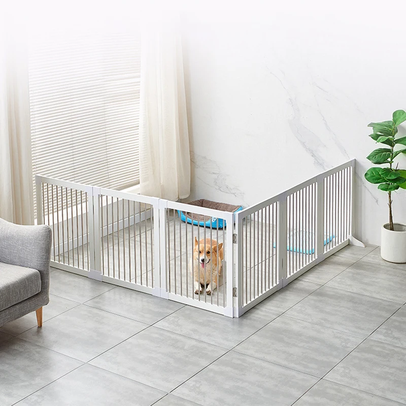 Indoor Foldable Wooden Dog Barrier With 3parts Wire Fence Pet Dog
