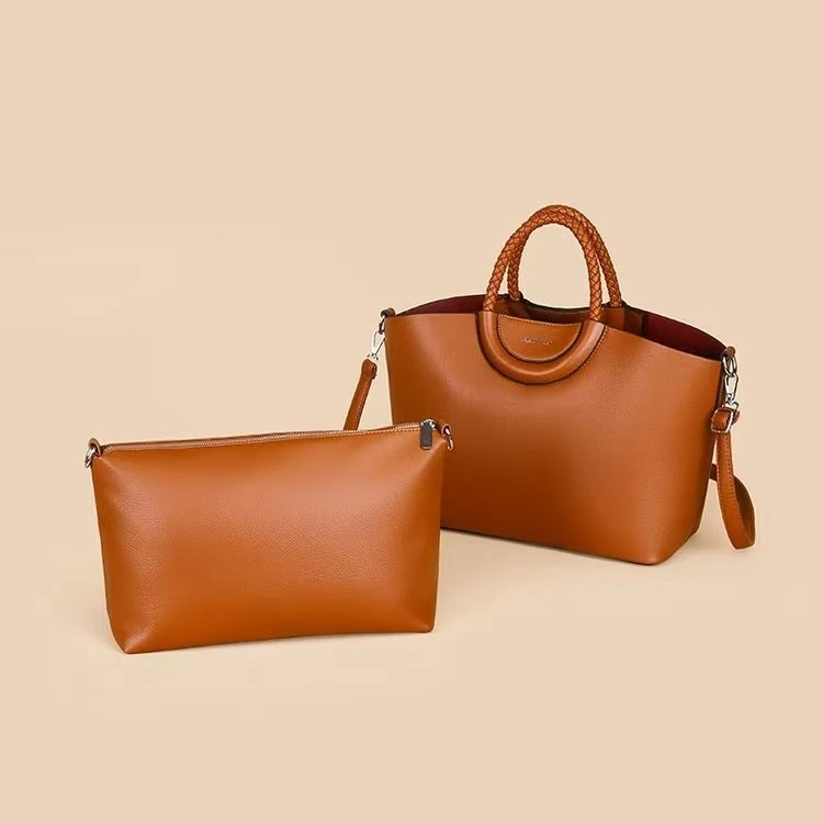 2026 Woven Circular Handle, Soft PU Leather Large Capacity Two