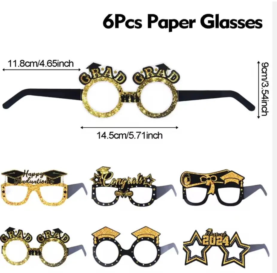 2024 New Black Gold Graduation Eyeglasses Class Congrats Glasses Grad ...