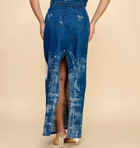 Elegant Avant-garde Burning Flower Denim Long Skirt For Women Ladies Skirt - Image 4