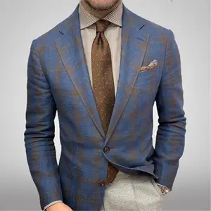New Arrival Men's Check Lapel Long Sleeve Suit Jacket with Beaded Detail Closure Casual Suit Checkered Suit Casual Jacket