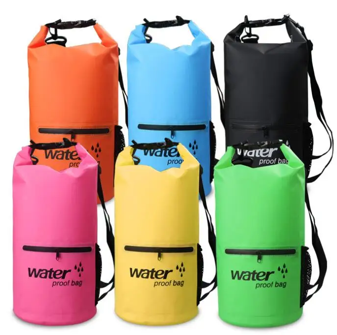 10L 20L Floating Beach PVC Bag Backpack Camping Waterproof Dry Bag with Front Zippered Pocket Mesh Bag