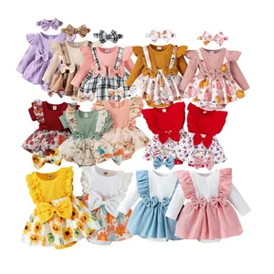 Wholesale 2PCS Baby Clothing Set Floral Pattern One-Piece Playsuits and Jumpsuits Bodysuits for Spring Season