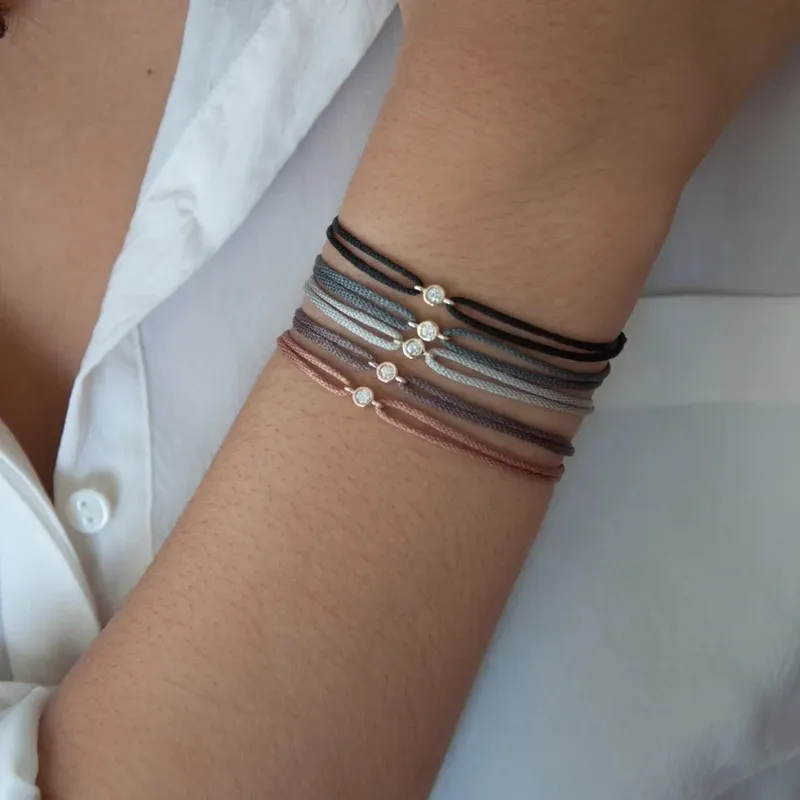 Zooying Delicate Diamond Solitaire Gold Silk Cord Stacking Wedding Jewelry Bracelet Fine Chain & Link Bracelets for Women