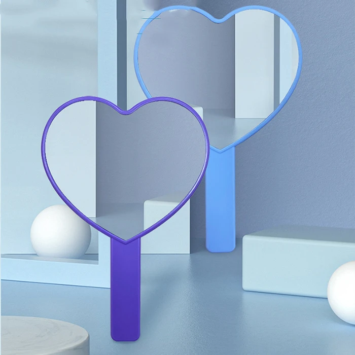 Plastic Heart Shaped Travel Handheld Cosmetic Mirror with Handle Custom Logo