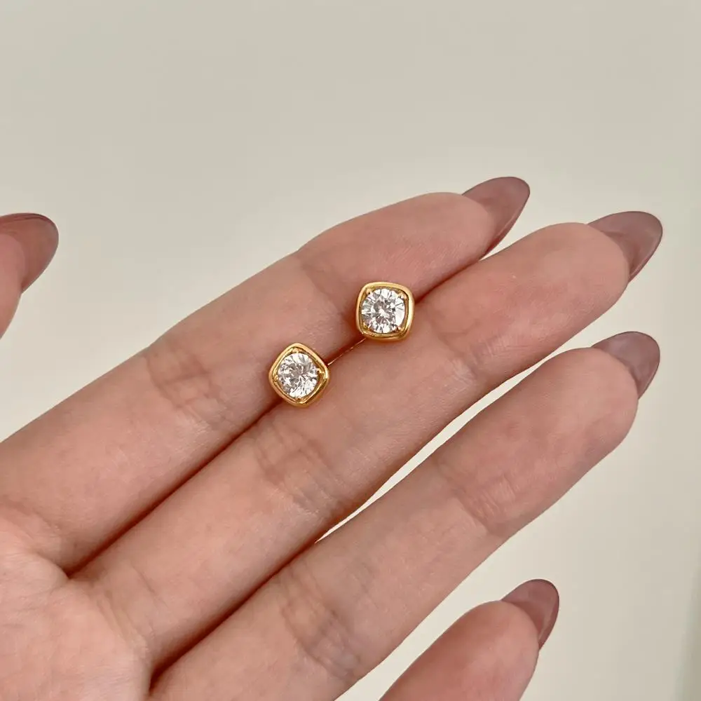 KAKODIY Luxury Gold Plated Earrings 925 Sterling Silver Fine Jewelry Square Stud Earrings detail 4