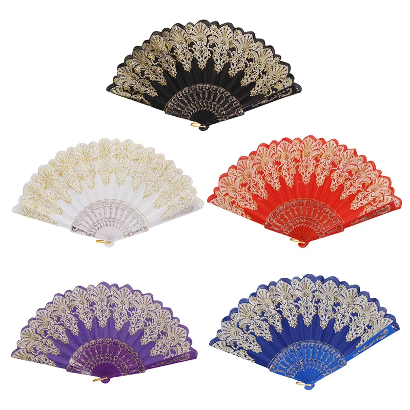 Spanish Folding Retro Pattern Handheld Plastic Folding Clack Fan Hand Fan for Women Party Dancing Wedding and Home Decoration