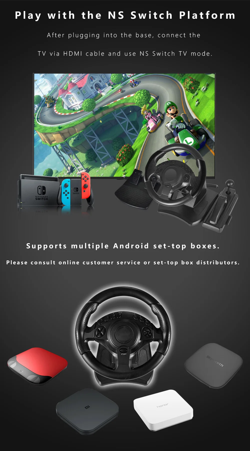 NS-9877 Game Steering Wheel for Switch⁄X-Box 360⁄X-box One⁄