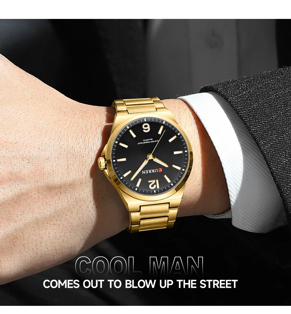 CURREN 8493 Classic Vintage Men's Quartz Watch 42mm Brand Original Wristwatches with Stainless Steel Band Luminous Hands Gift