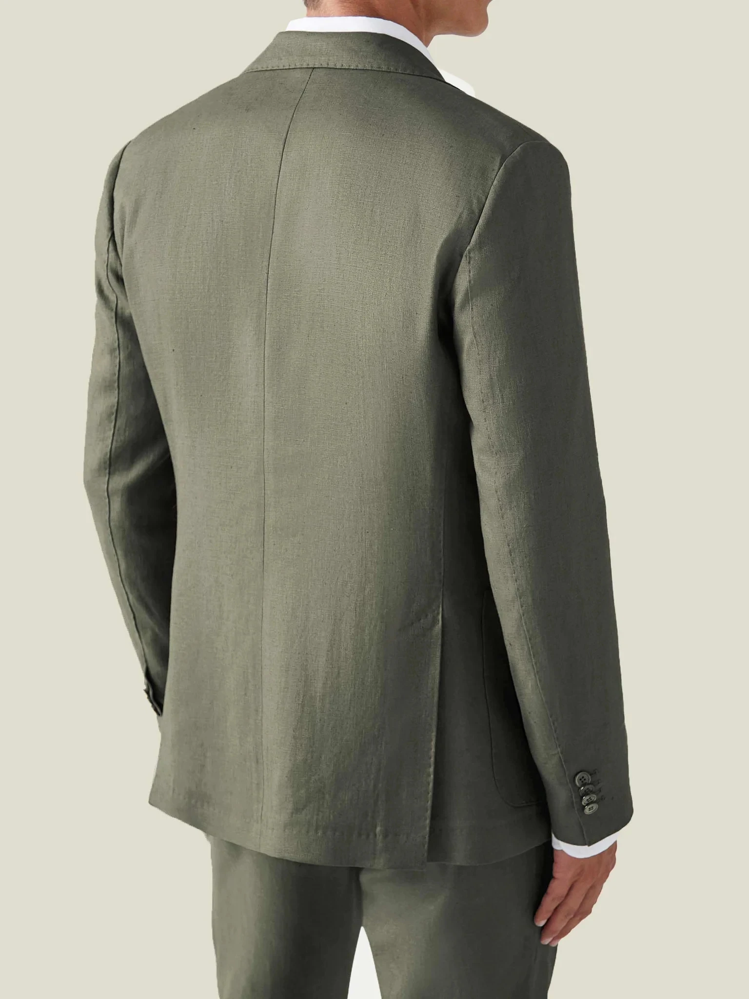 Solid Color Olive Green 100% Linen Men's Suit