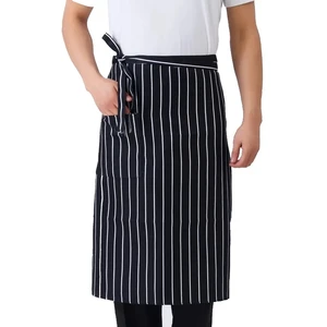 Cheap Bulk Wholesale Pocket Polyester Waiter Chief Black White Stripe Short Half Waist Aprons