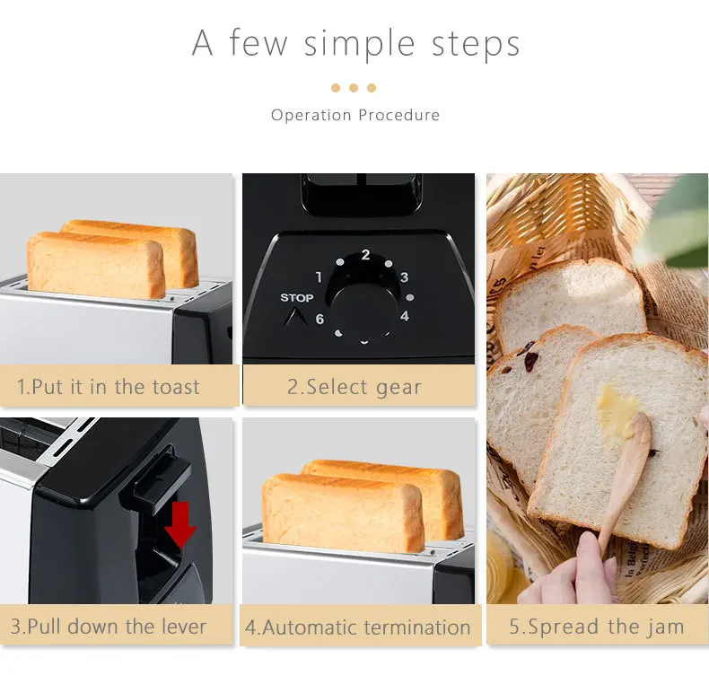 110v 2 Slice Wide Slot Automatic Bread Sandwich Toaster Removable Crumb Tray Multifunction Electric Toaster Maker