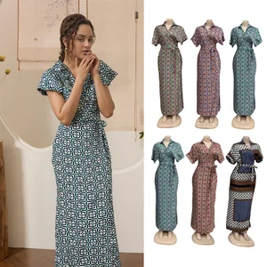 Wholesale New Women's Summer Fashion Lace-up Floral Print Casual Short Sleeve Lasel Dress