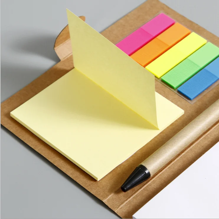 OEM Custom Printed Kraft Cover Memo Notebook Self-Adhesive Sticky Notes Pad and Pen Included