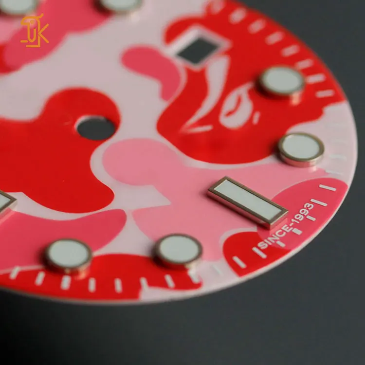 Custom Watch Dial Maker 28mm Red Orange Super Luminous Fit Nh34 Nh35 Automatic Movement Watch Dials Modify Parts Manufacture
