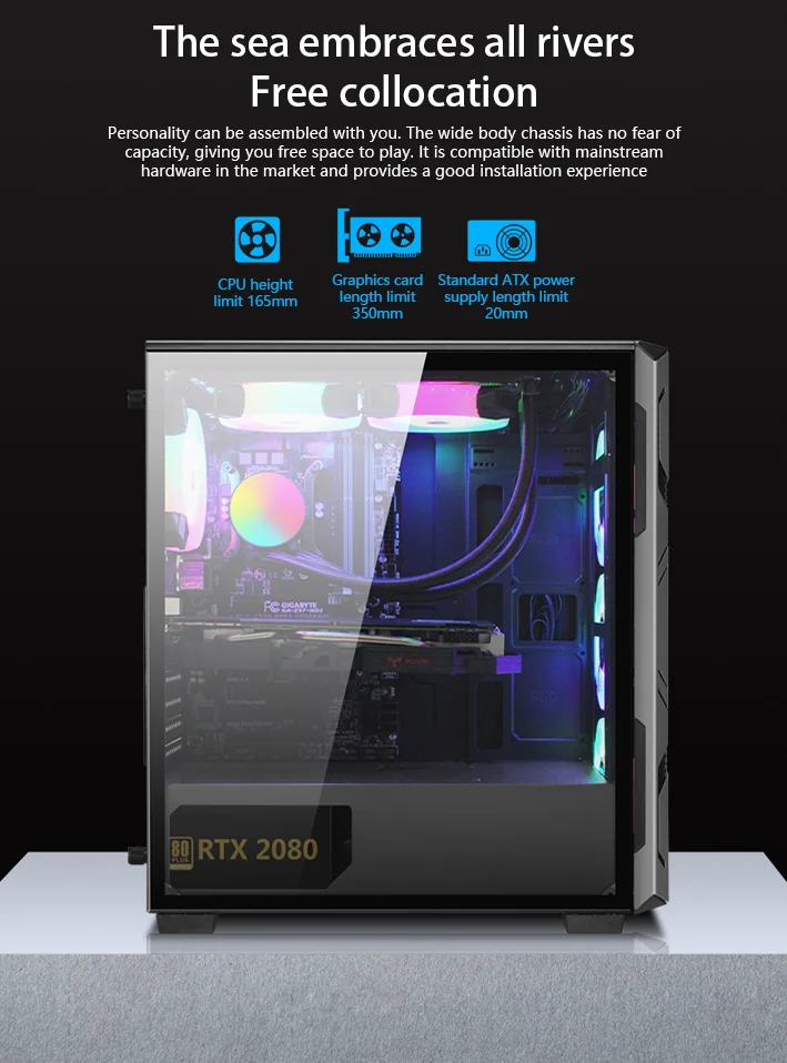 Computer Cases & Towers ATX Case Tempered Glass Side Plate Computer ...