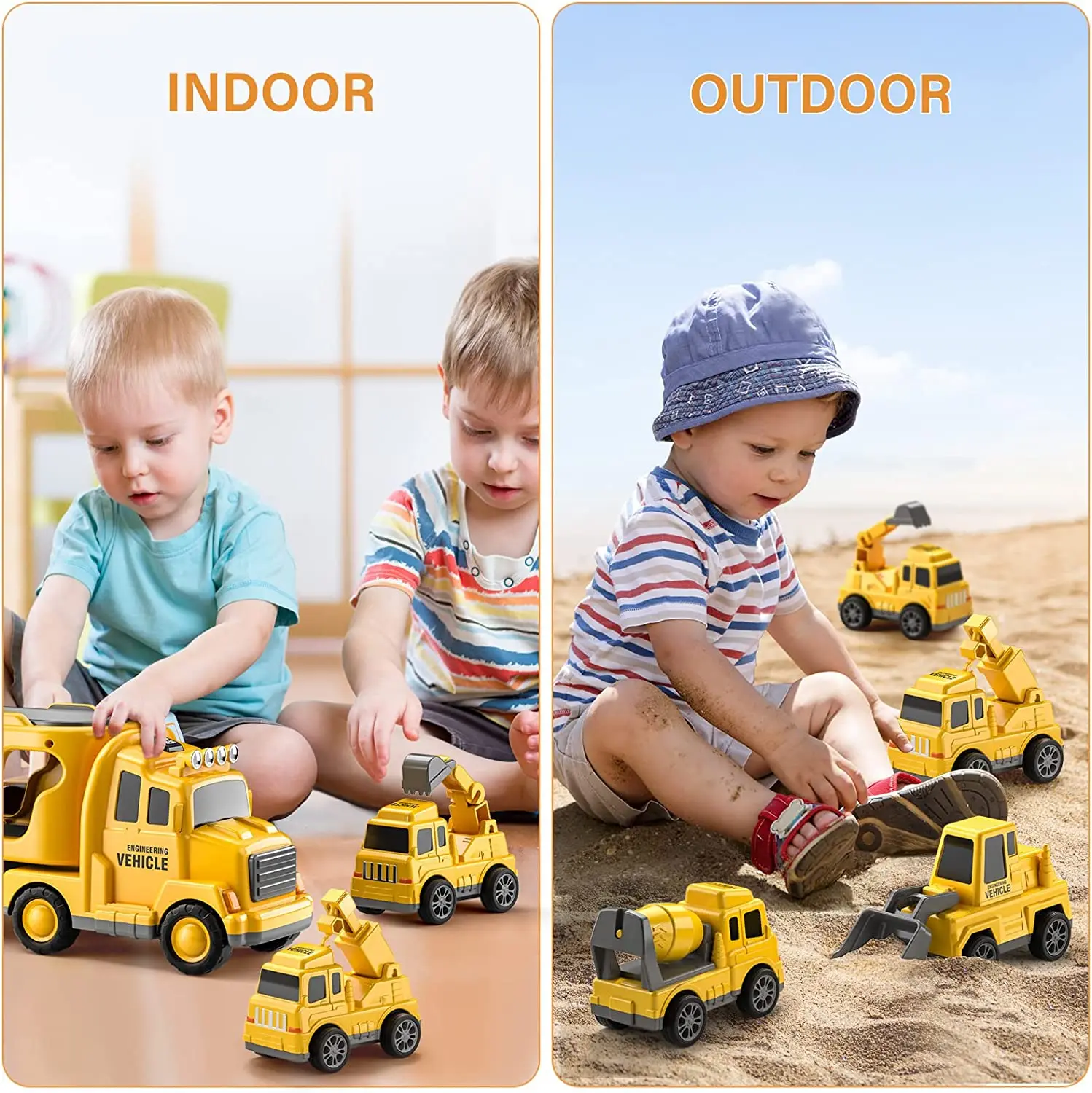 Temi Construction Truck Toys For Boys 5-in-1 Friction Power Vehicle For ...