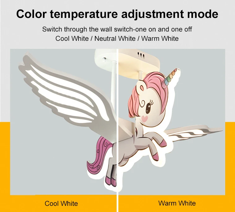 YOUWIN Cute Kid Children Room Remote Control Home Decoration Dimmable Indoor Unicorn Shape Ceiling Light
