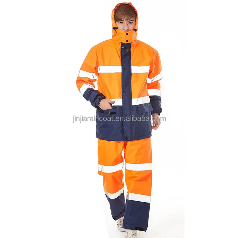 High Visibility Jacket Waterproof Reflective Vinyl Pvc Coating Rainsuit Waterproof Rain Suit for Motorcycle