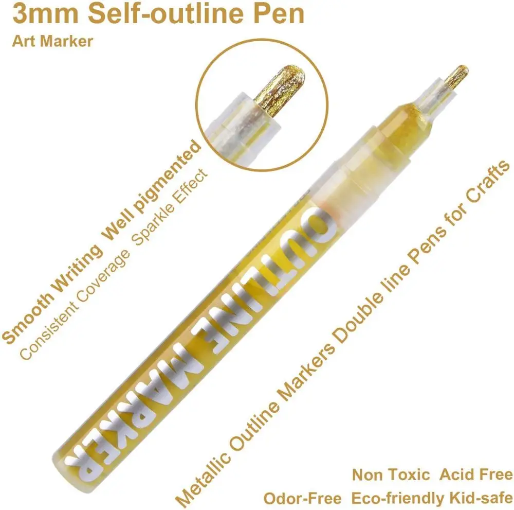 12 Colours Outline Pens Two-Line Glitter Art Drawing Pens Marker