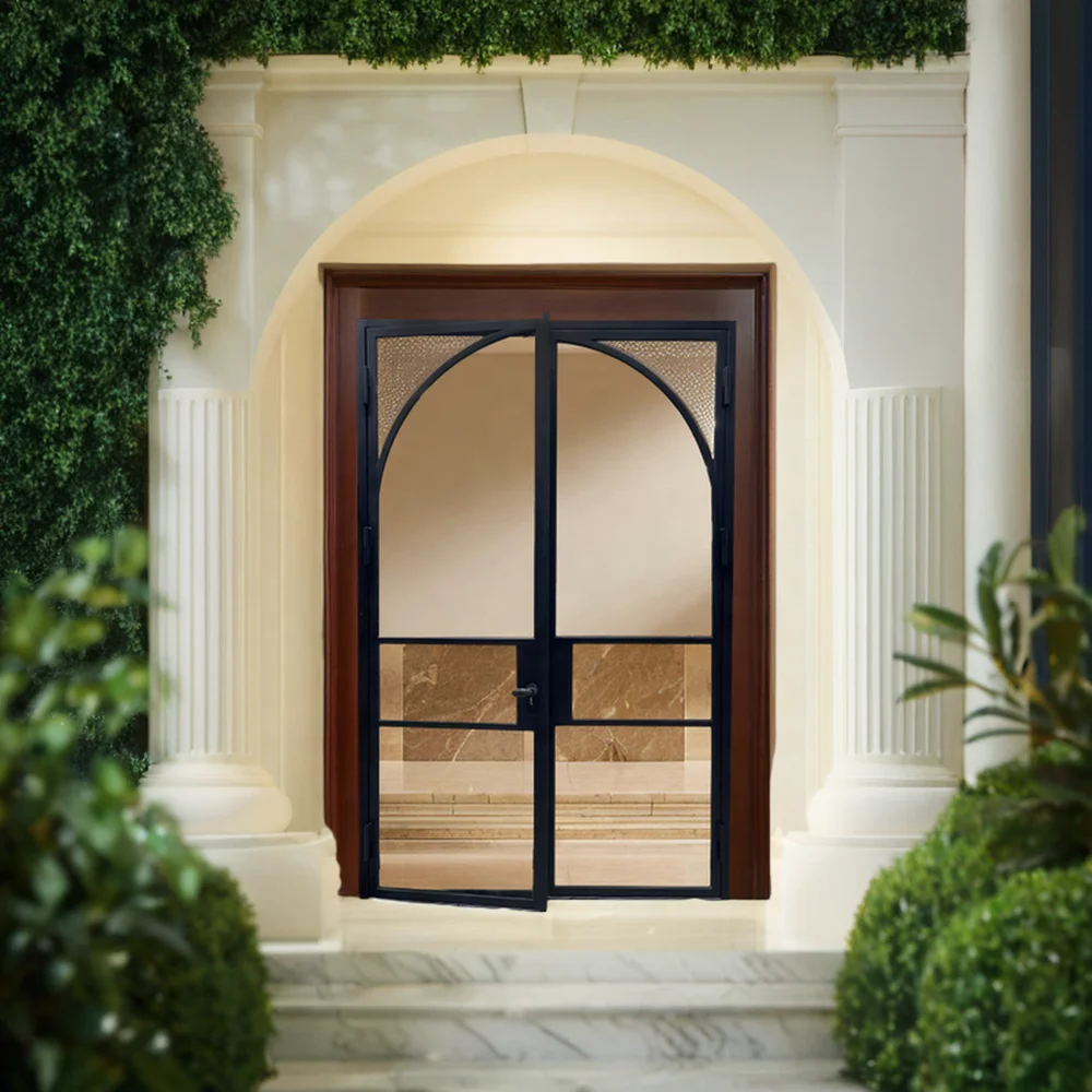 Square Double French Steel Customized Swing Graphic Design Steel Glass Door Modern Entry Doors Steel Windows Exterior factory