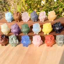 Natural Gemstone Healing Crystal Animal Hand Owl Carving  Sculpture Figurine Gift Mini Cute Carved Crafts For Decoration