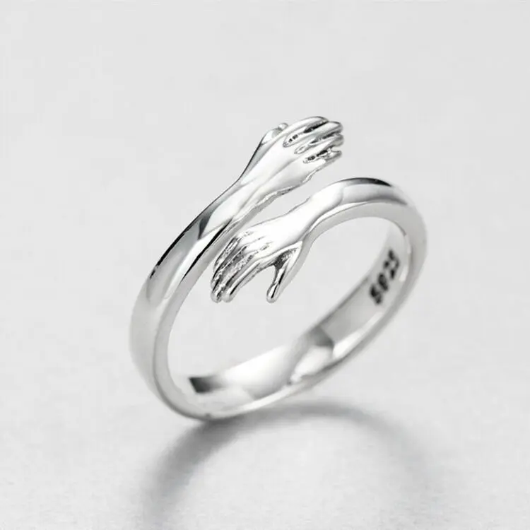925 Sterling Silver Tongxin Hug Cross Open Resizable Ring Adjustable Lovely Hand Rings for Women Jewelry