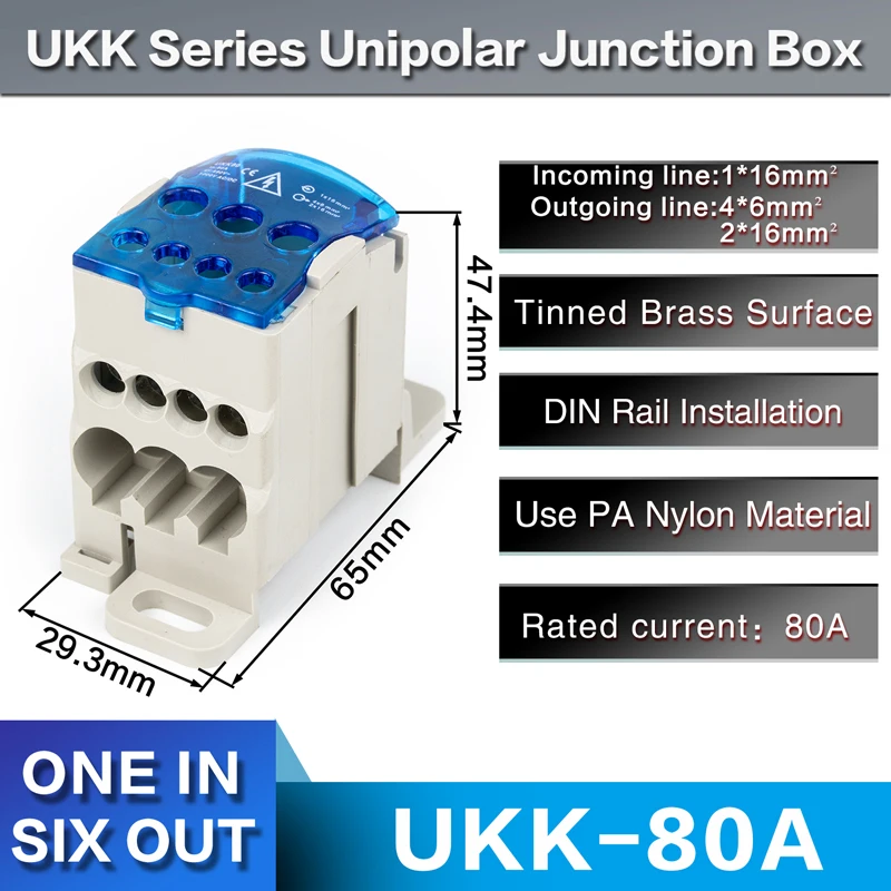CE RoHS Terminal Block 1 in Many Out Din Rail Distribution Box UKK80A