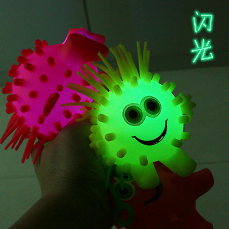 TPR Soft Rubber Light up 23 Branches Snowflower Puffer Ball Toy LED Puffer Ball Big Eye Cute Octopus Toy