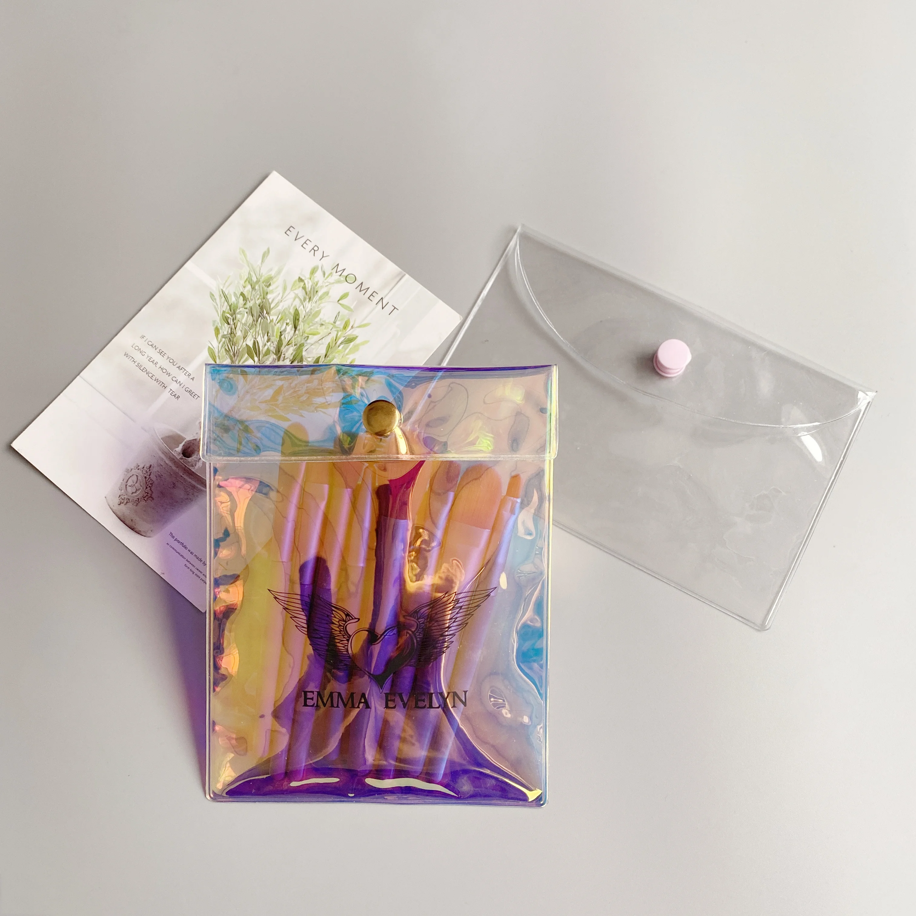 Bulk Custom Clear Colored PVC Resealable Vinyl Snap Button Snap Closure Plastic PVC Clear Bags