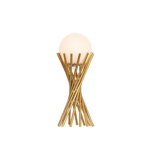 Vintage Indoor Decoration Bedside Bar Restaurant Glass Ball Yellow Rattan LED Table Lamp