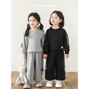 YOEHYAUL 2 Piece Baby Sweat Suit Sets With Bow Plain Pullover Sweatshirt and Pants Outfit Kid Custom Tracksuits for Girl Kid