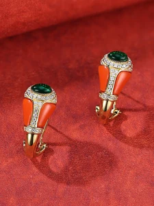 Trendy Vintage Fashion Clip-on Bezel Setting for Women Gift-Worthy Brass Zircon Platinum Plating Exquisite Enamel Design