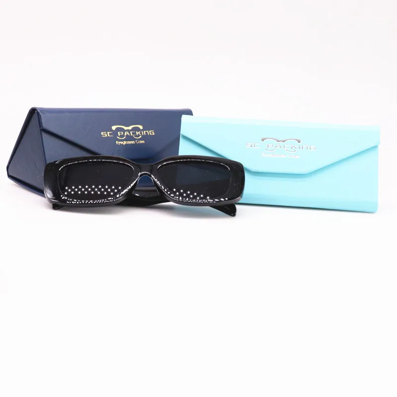 Folding Frosted Triangle Glasses Box Handmade Waterproof Pu Leather Sunglasses Box High-grade Folding Storage case Iron Sheets