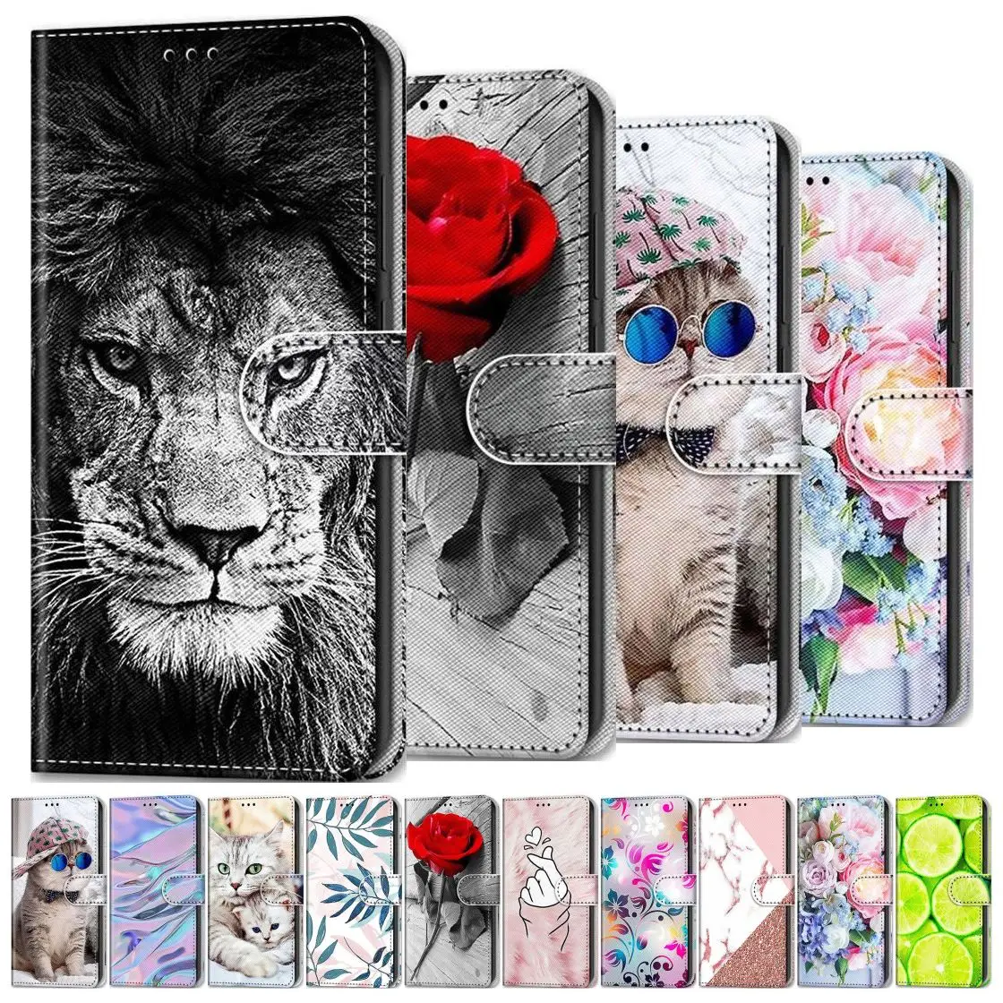Rose Lion Painted Phone Shell For Etui Samsung Galaxy S5 S6 S7 S8 S9 S10  Plus S10e S20 Fe Cute Funny Card Slot Case A42 5g Dp08f - Buy Wallet  Cases,Cellphones &