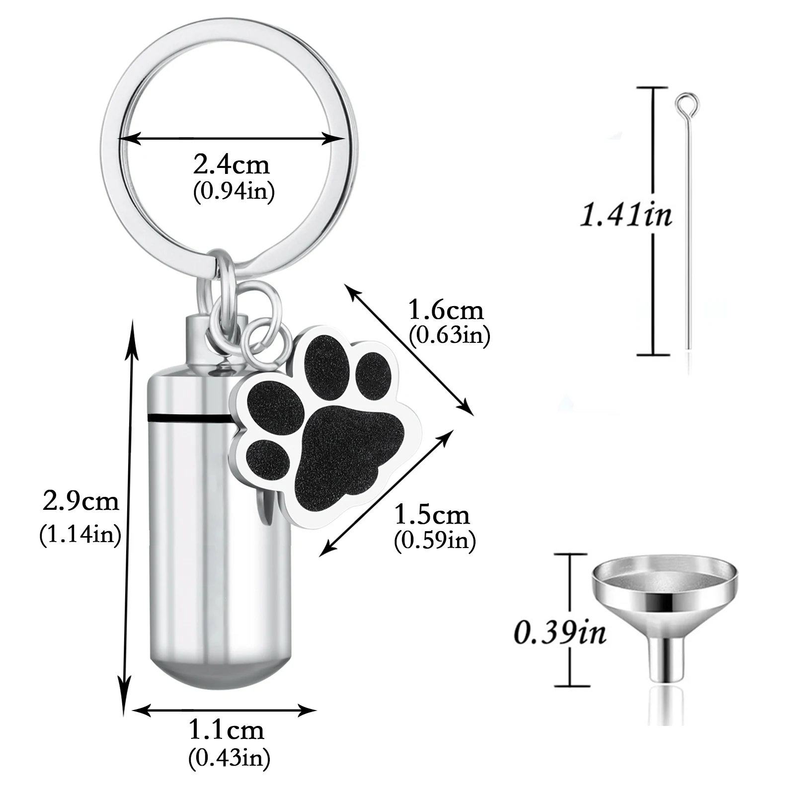 Personalized Cylinder with Wing Paw Cremation Urn Keychain Pendant  Memorial Ashes Keyring Keepsake Jewelry Gift for Women Men