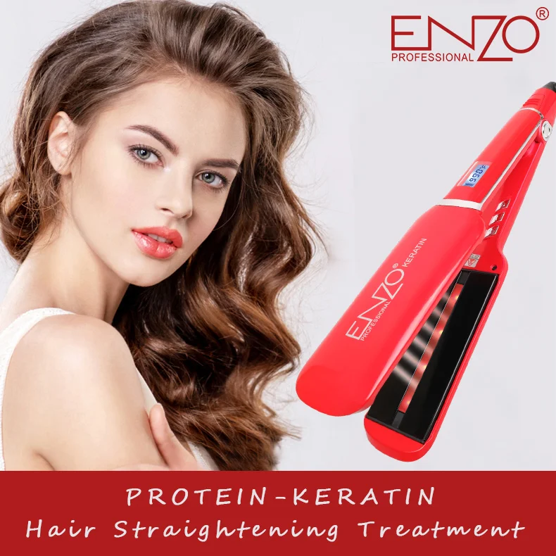 ENZO Good Quality Red Stretcher Custom Women Led Display Flat Plate Wide Plate Hair Straightener
