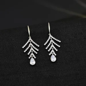 Ilona Trendy Pine Needles Copper Zircon Platinum Plated Drop Earrings Women's Pendant Earrings for Wedding Engagement Wholesale