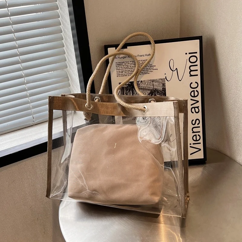 New Textured Mother-and-Child Tote Bag Stylish Fashion Design PVC Transparent Medium Women’s Trendy Shoulder Large Capacity