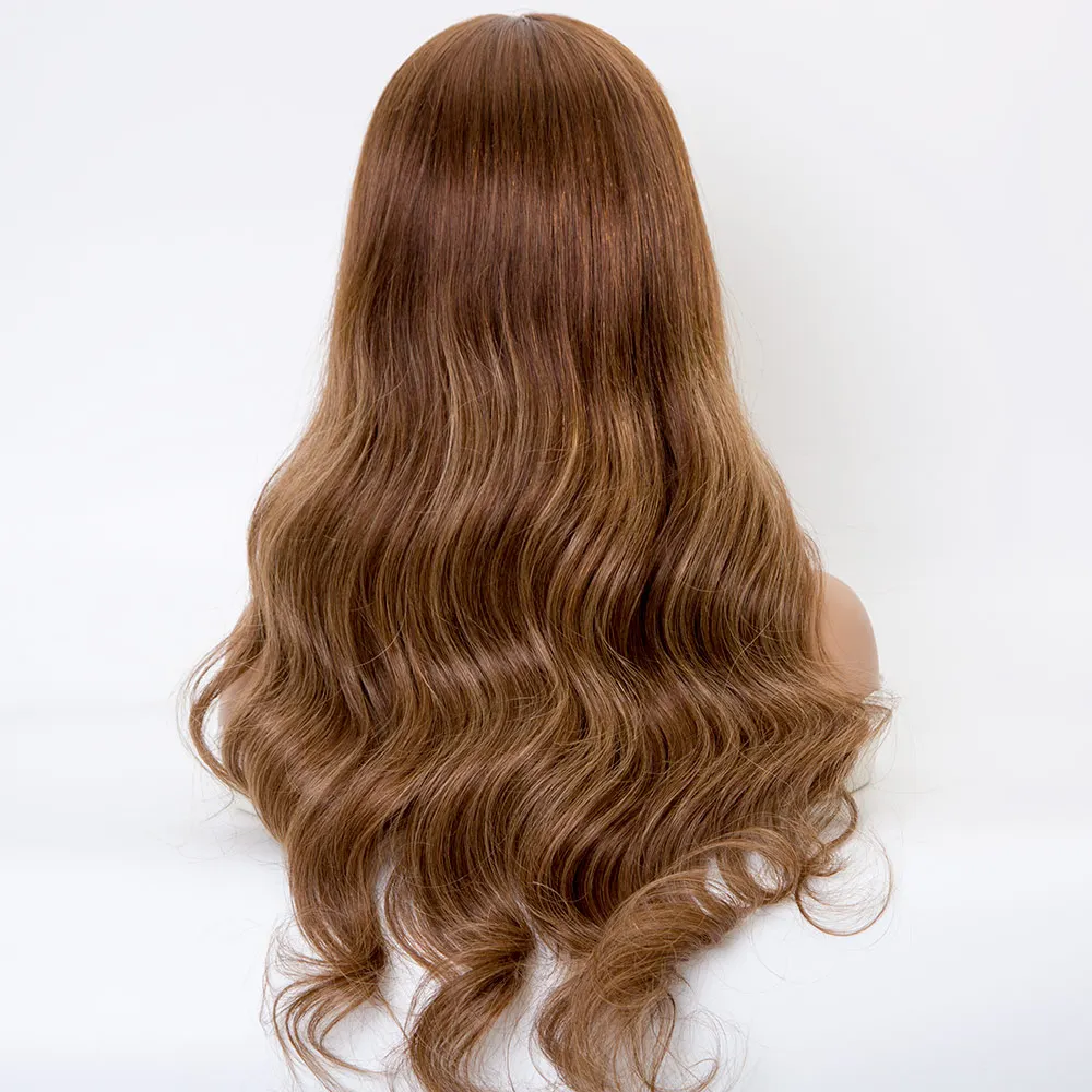 Full hand tied lace base silk top with thin skin around perimeter brown balayage color European hair medical wig