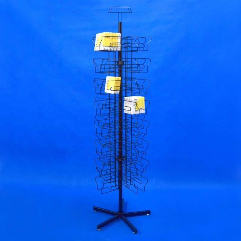 Retail Store Pop Steel Wire Frame Holder Pocket Fixture Supermarket Floor Standing Metal Spinner Rack Display for Napkins
