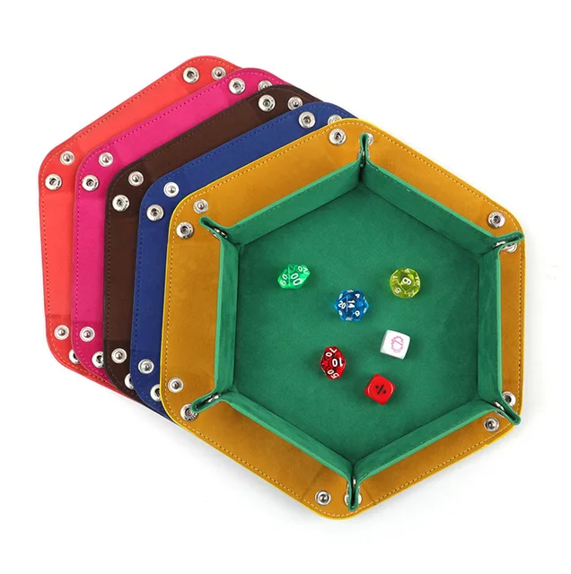 Classic PU Dice Tray with Velvet Inner PU Leather Folding Hexagon Tray Dice Holder for Table Game Tool Organizer Can Custom Logo