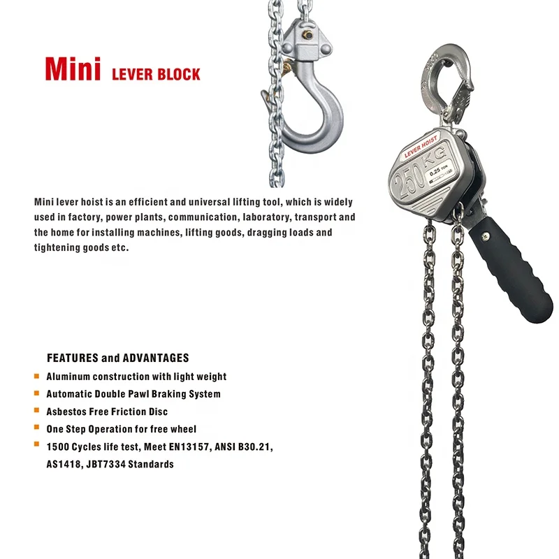 Durable Type Mini 0.5t Vl Lever Hoist 250kg Aluminium Alloy Ratchet Chain Hoist 0.25t G80 Chain