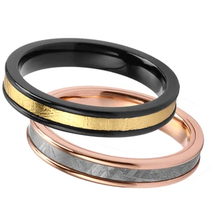 4mm Two Tone Muonionalusta Meteorite Ring Stainless Steel Titanium Couple Mens Womens Wedding Bands
