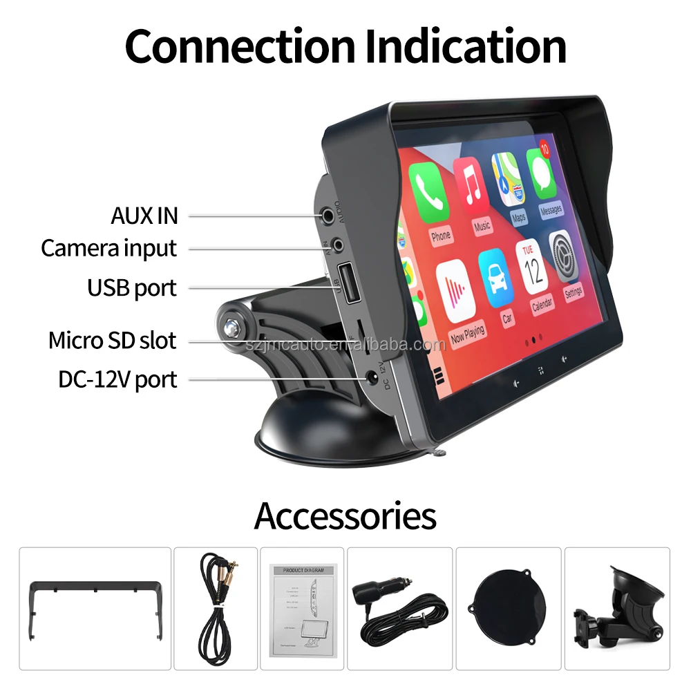 JMC Updated Version Navigation Car Apple Carplay 7 Inch Wireless Carplay Monitor 360 Degree