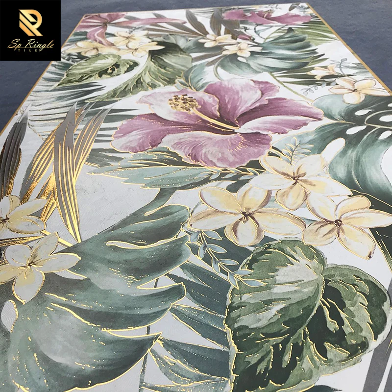 Springletile 600x1200 Black Gold Flower Pattern Porcelain Tiles