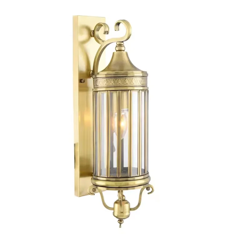 Luxury Copper Wall Sconce Light Viila Hotel Decoration Garden Light Outdoor Courtyard Waterproof Glass Wall Lamp