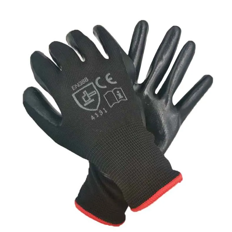 Bulk 13g Black Nitrile Work Garden Gloves 4131 Nylon Knitted En388